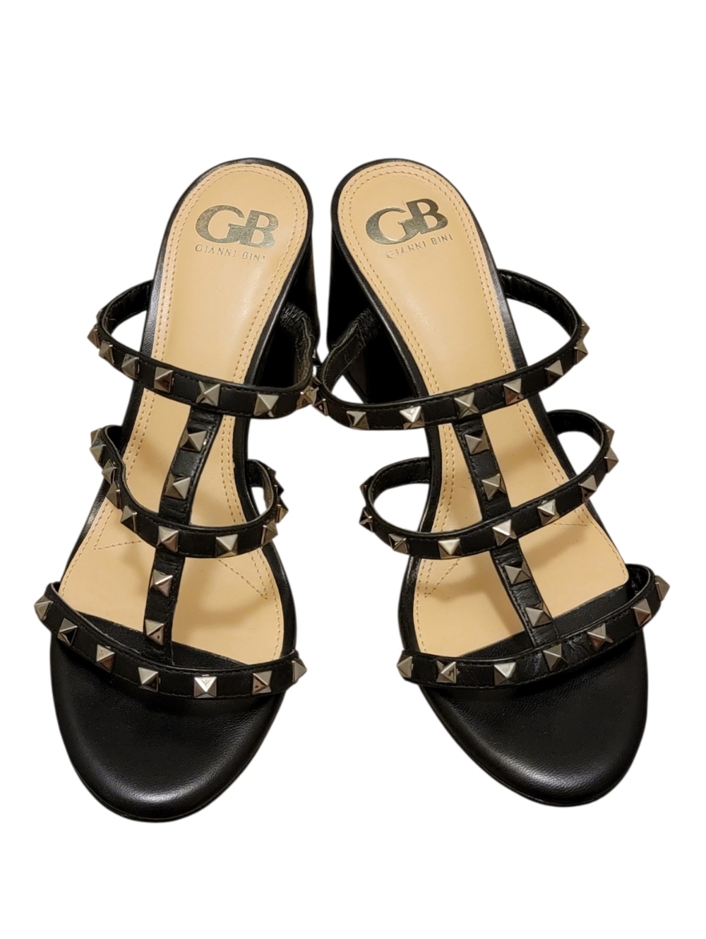 Gianni Bini Black Studded Strappy Slide Heels